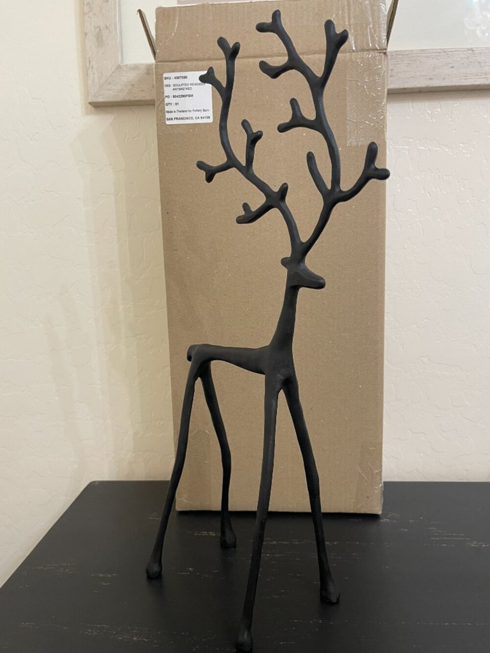 New Pottery Barn Reindeer Bronze Sculpted Medium in Original Box